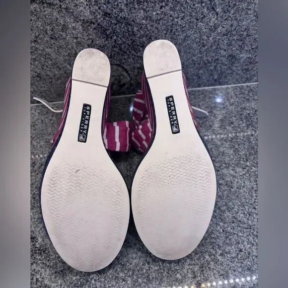 Sperry Red and White Nautical Wedge Sandals - Picture 5 of 5